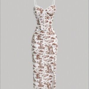 Floral White and Brown Dress